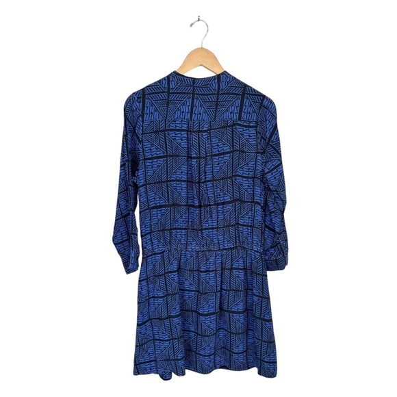 Lucky Brand Shirt Mini Dress Blue Black Geometric Tie Waist 3/4 Sleeves Size 1X - Picture 7 of 10
